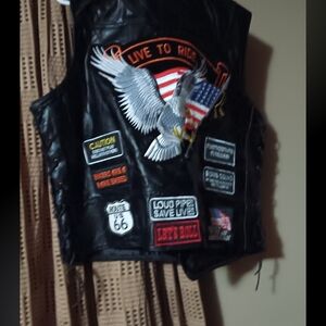 Black Leather Motorcycle Vest with Patches